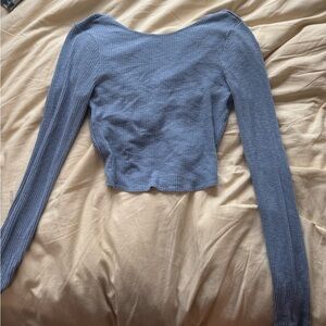 Blue Ribbed Long Sleeve Top